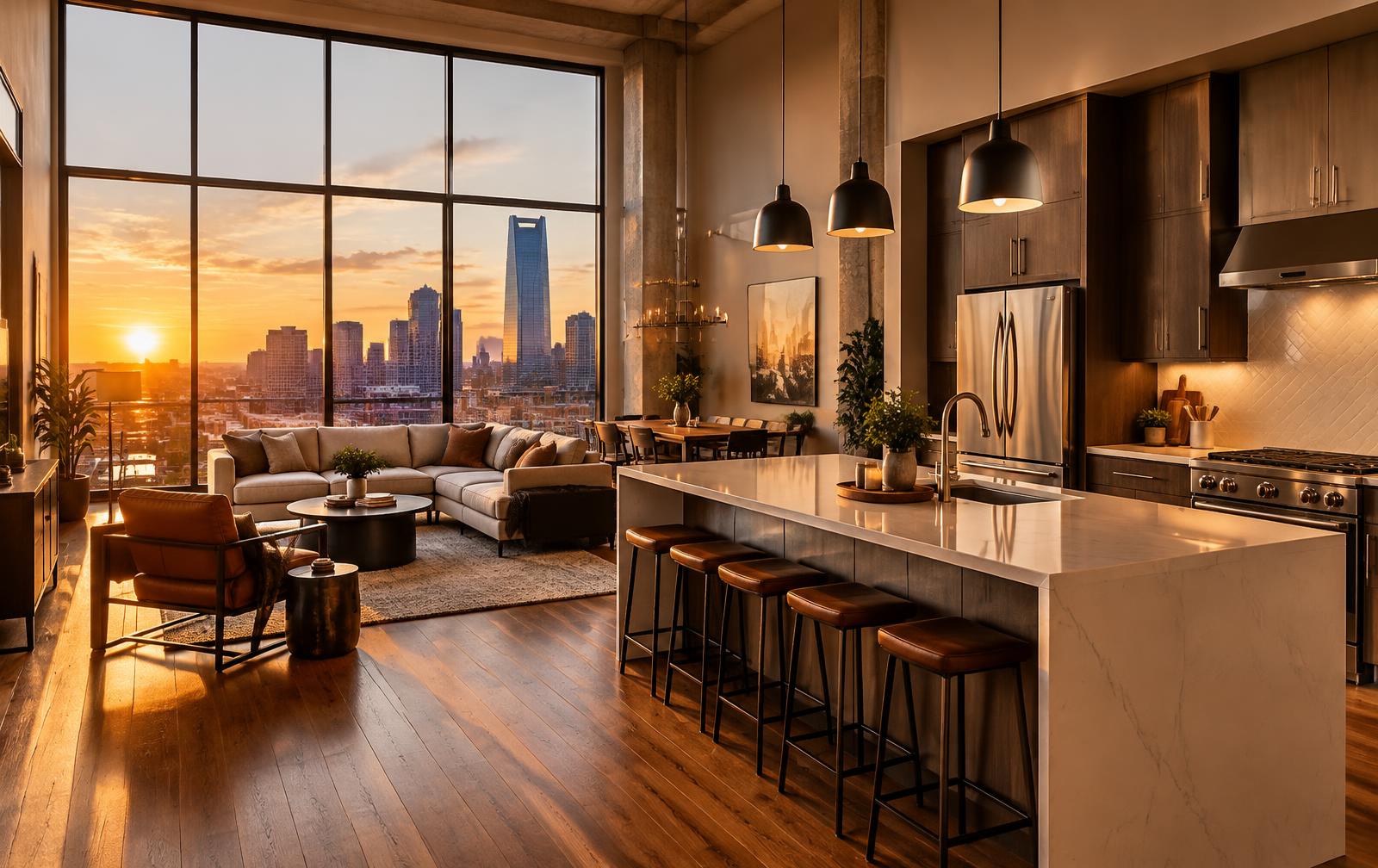 Wheeler District apartment interior with skyline view
